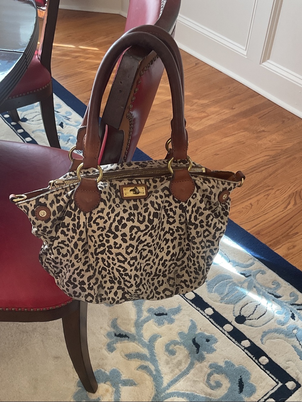 J. Crew Leopard-Print Shoulder Satchel with Brown Leather Handles